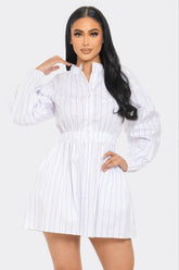 Long Sleeve Striped Casual Shirt Mini Dress SALE